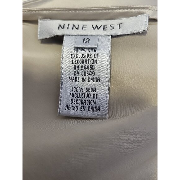 Nine West Y2k Babydoll Blouse Sleeveless Silk Champagne Beaded Detail 12 NWT - Picture 6 of 8